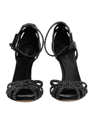 Schwarzer Strass Knöchelriemen Heels Sandalen Schuhe