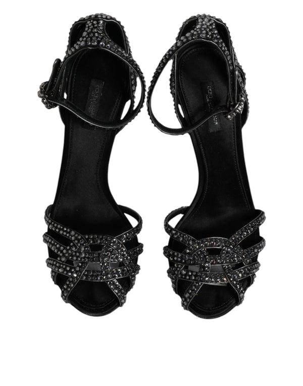 Schwarzer Strass Knöchelriemen Heels Sandalen Schuhe