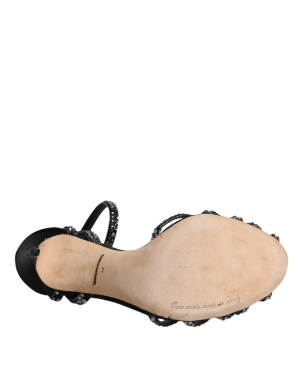 Schwarzer Strass Knöchelriemen Heels Sandalen Schuhe