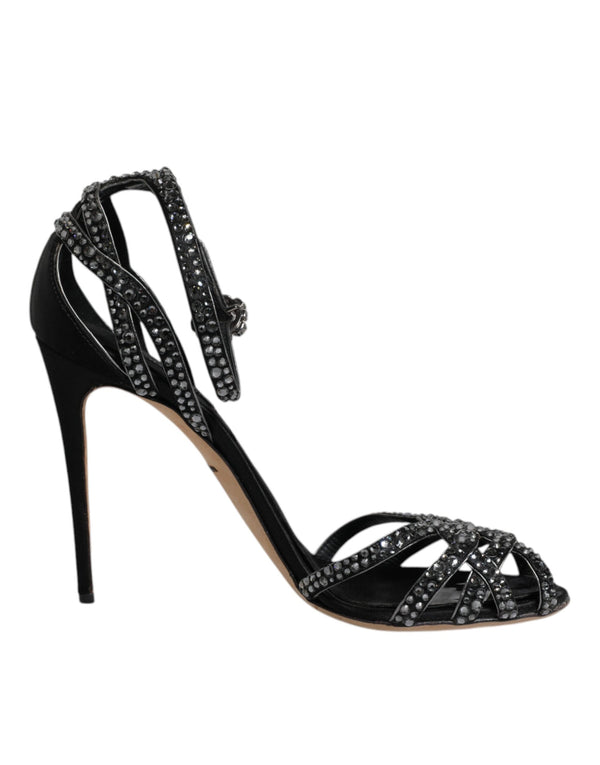 Schwarzer Strass Knöchelriemen Heels Sandalen Schuhe