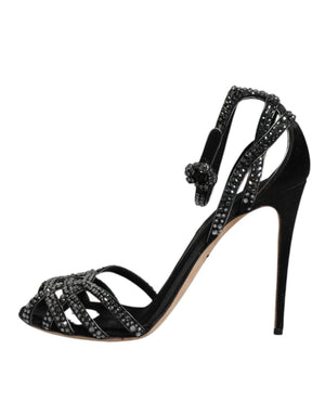 Schwarzer Strass Knöchelriemen Heels Sandalen Schuhe