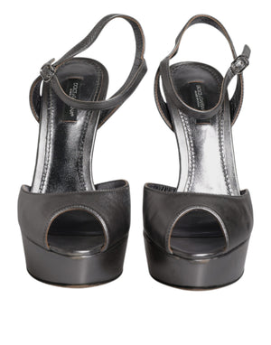 Silberne Leder Plateau Absätze Sandalen Schuhe