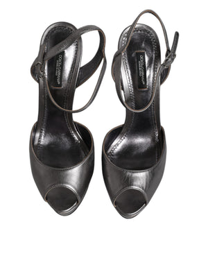 Silberne Leder Plateau Absätze Sandalen Schuhe