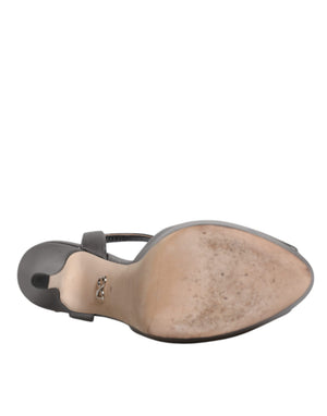 Silberne Leder Plateau Absätze Sandalen Schuhe