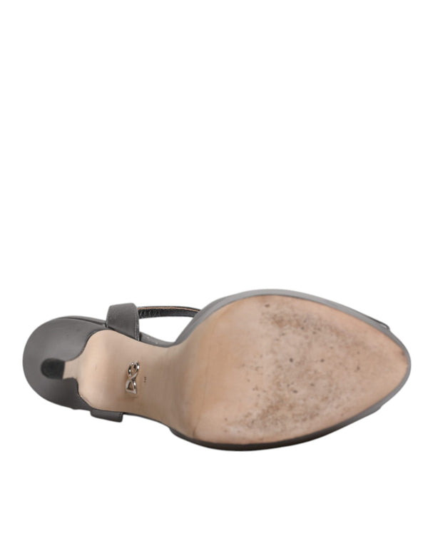 Silberne Leder Plateau Absätze Sandalen Schuhe