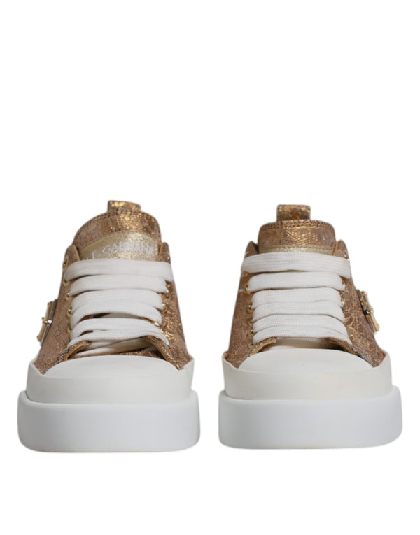 Gold Weiß Logo Low Top Turnschuhe Schuhe