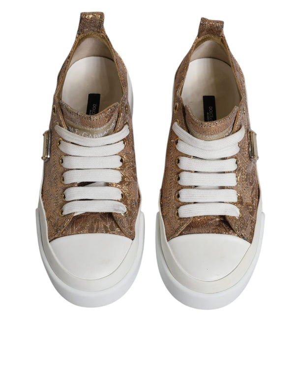 Gold Weiß Logo Low Top Turnschuhe Schuhe