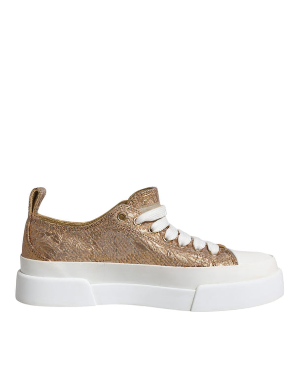 Gold Weiß Logo Low Top Turnschuhe Schuhe