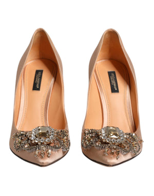 Beige Satin Kristall High Heels Pumps Schuhe