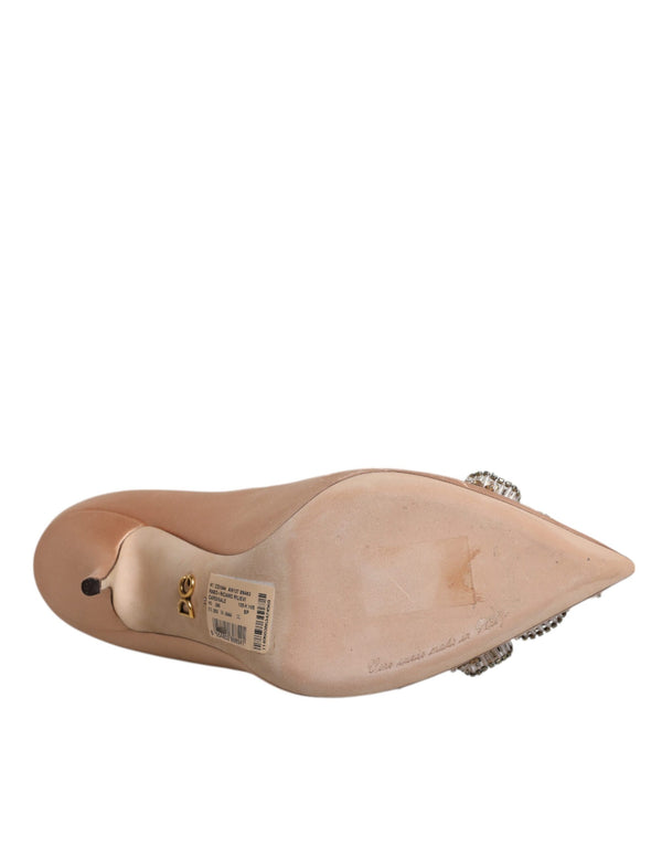 Beige Satin Kristall High Heels Pumps Schuhe