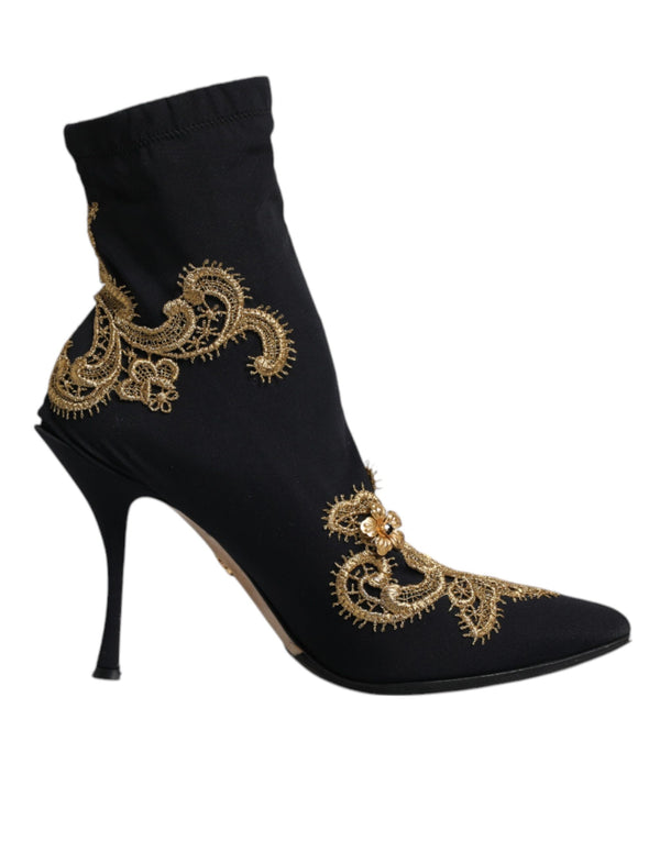 Schwarz Gold Stickerei Slip On Stiefel Schuhe