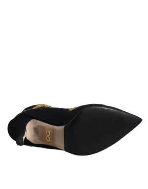 Schwarz Gold Stickerei Slip On Stiefel Schuhe