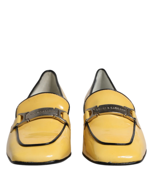 Gelbe Leder Logo Plaque Slip On Mokassin Schuhe