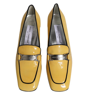 Gelbe Leder Logo Plaque Slip On Mokassin Schuhe