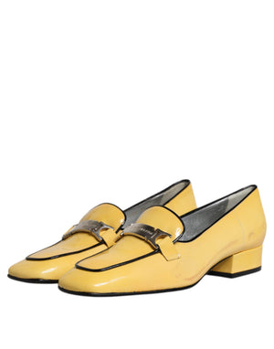 Gelbe Leder Logo Plaque Slip On Mokassin Schuhe