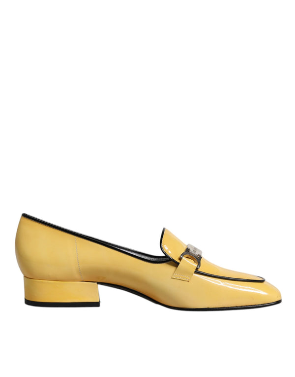 Gelbe Leder Logo Plaque Slip On Mokassin Schuhe