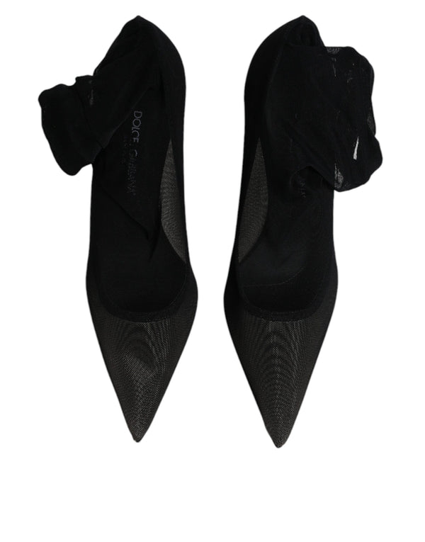 Schwarz Viskose Mesh Socke Stil Stiefel Schuhe