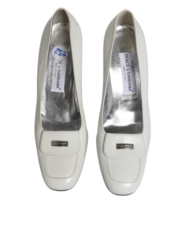 Weiß Leder Blockabsatz Pumps Schuhe