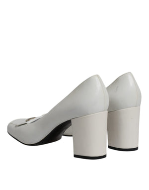 Weiß Leder Blockabsatz Pumps Schuhe