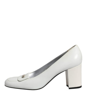 Weiß Leder Blockabsatz Pumps Schuhe