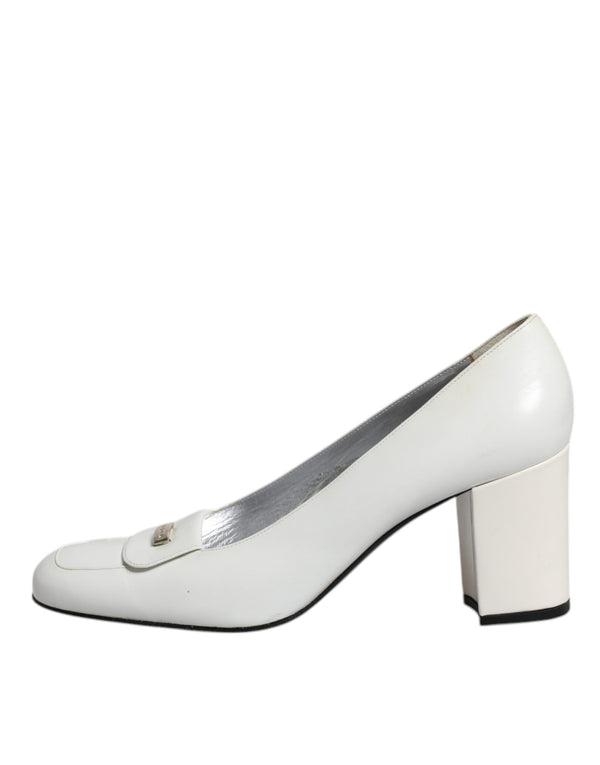 Weiß Leder Blockabsatz Pumps Schuhe