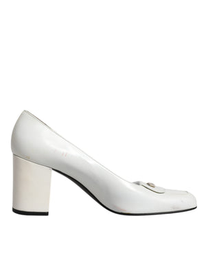 Weiß Leder Blockabsatz Pumps Schuhe