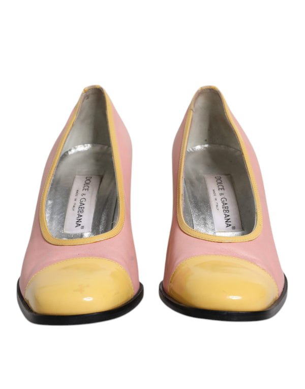 Rosa Gelb Leder Blockabsatz Pumps Schuhe