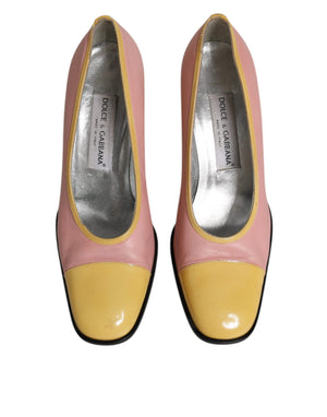 Rosa Gelb Leder Blockabsatz Pumps Schuhe