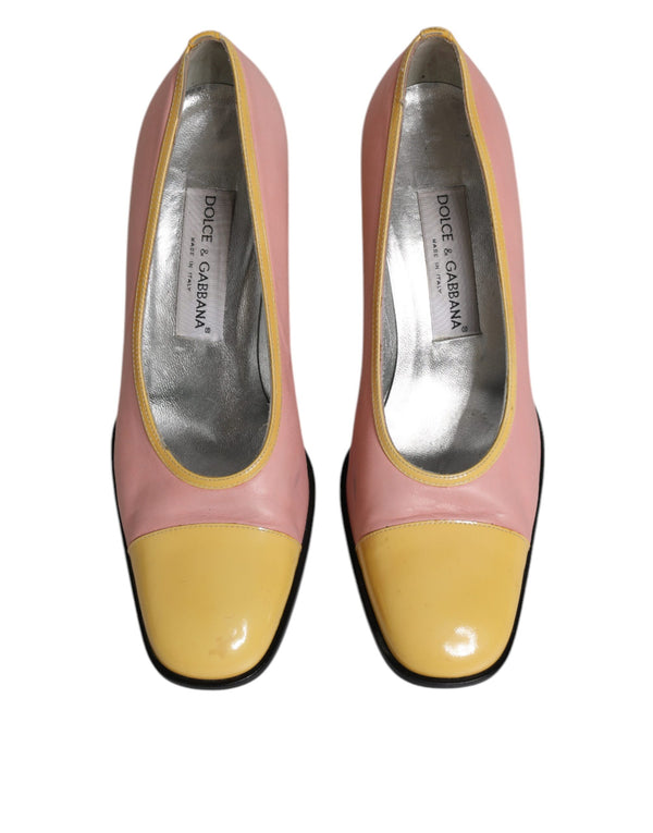 Rosa Gelb Leder Blockabsatz Pumps Schuhe