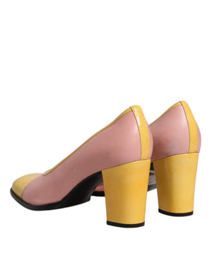 Rosa Gelb Leder Blockabsatz Pumps Schuhe