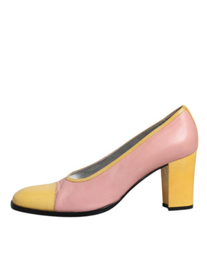 Rosa Gelb Leder Blockabsatz Pumps Schuhe