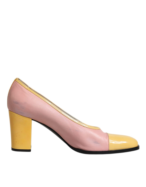 Rosa Gelb Leder Blockabsatz Pumps Schuhe