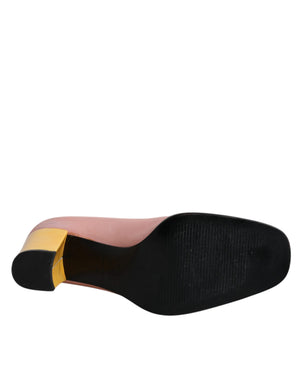 Rosa Gelb Leder Blockabsatz Pumps Schuhe