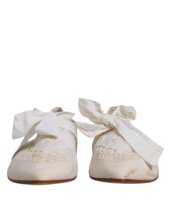 Weiße Schleife Stoff Ballerina Flats Schuhe