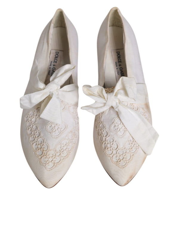 Weiße Schleife Stoff Ballerina Flats Schuhe
