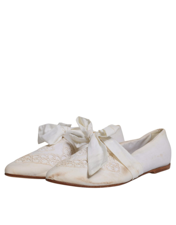 Weiße Schleife Stoff Ballerina Flats Schuhe