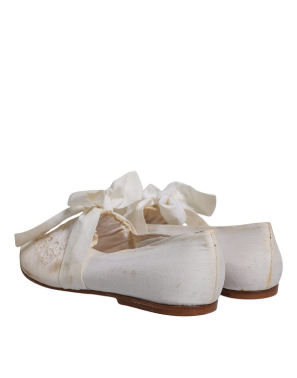 Weiße Schleife Stoff Ballerina Flats Schuhe