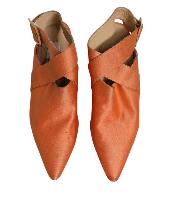 Orange Kitten Heels Slingback Sandalen Schuhe