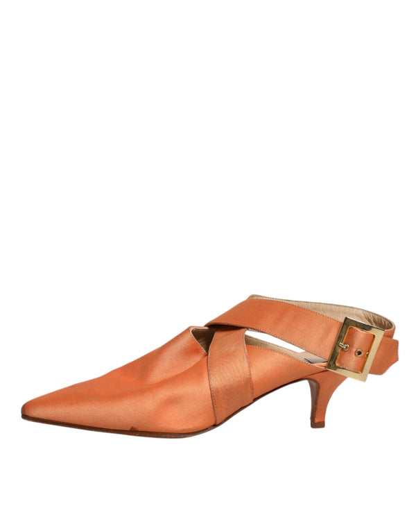 Orange Kitten Heels Slingback Sandalen Schuhe