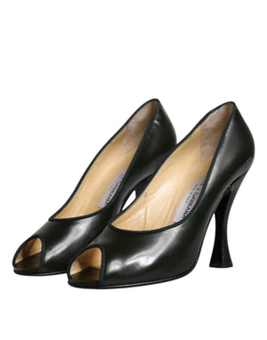 Grün Leder Peep Toe Heels Pumps Schuhe