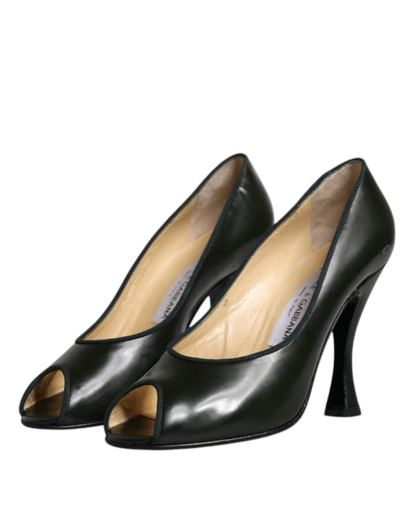 Grün Leder Peep Toe Heels Pumps Schuhe