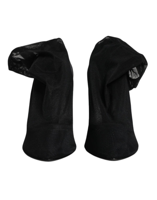 Schwarz Seide Mesh Socke Stil Stiefel Schuhe