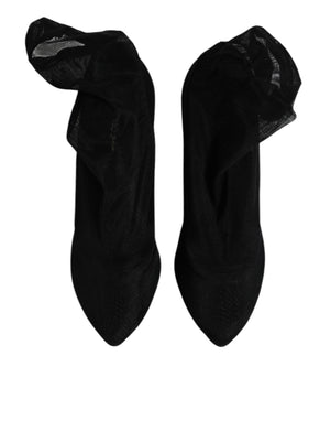 Schwarz Seide Mesh Socke Stil Stiefel Schuhe
