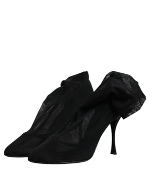 Schwarz Seide Mesh Socke Stil Stiefel Schuhe