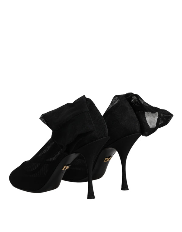 Schwarz Seide Mesh Socke Stil Stiefel Schuhe
