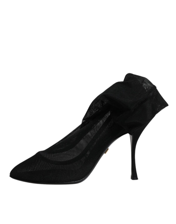 Schwarz Seide Mesh Socke Stil Stiefel Schuhe