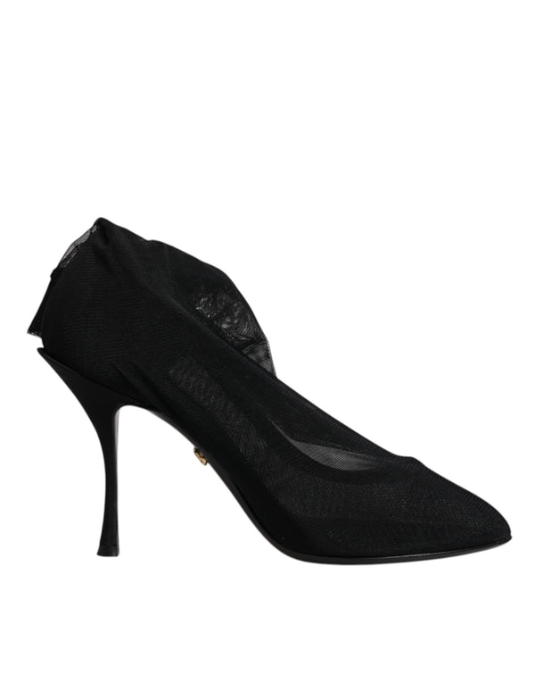 Schwarz Seide Mesh Socke Stil Stiefel Schuhe