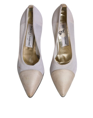 Weiß Beige Leder High Heels Pumps Schuhe