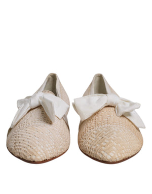 Beige Ribbon Stoff Ballerina Flats Schuhe