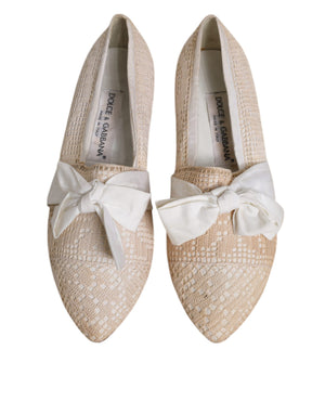 Beige Ribbon Stoff Ballerina Flats Schuhe